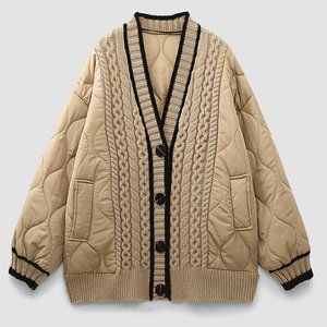 **NWT** COMMENSE - Braided Quilted Winter Coat in Khaki